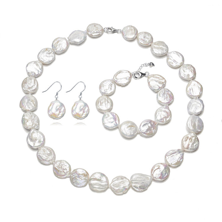 Coin Pearls Earrings Bracelet & Necklace Set