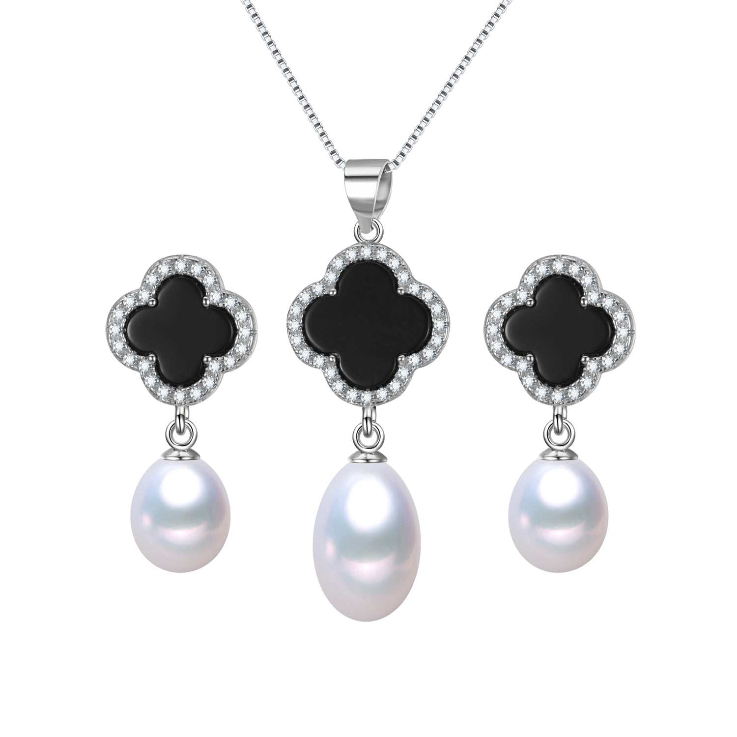 Timeless Pearl Four-leaf Black Clover Pearl Jewelry Set