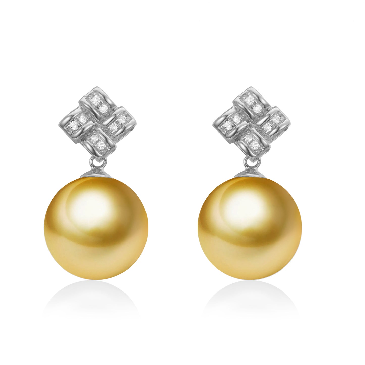 G18k Diamonds Love Knot Pearl Studs Earrings