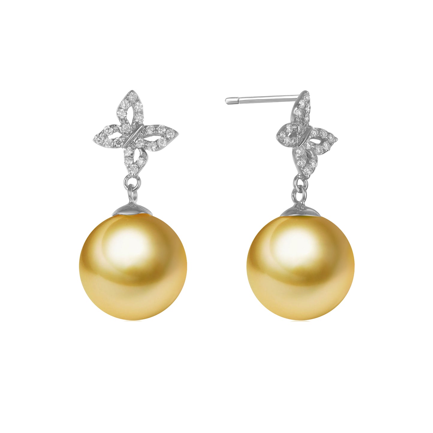G18k Diamonds Butterfly & Pearl Studs Earrings
