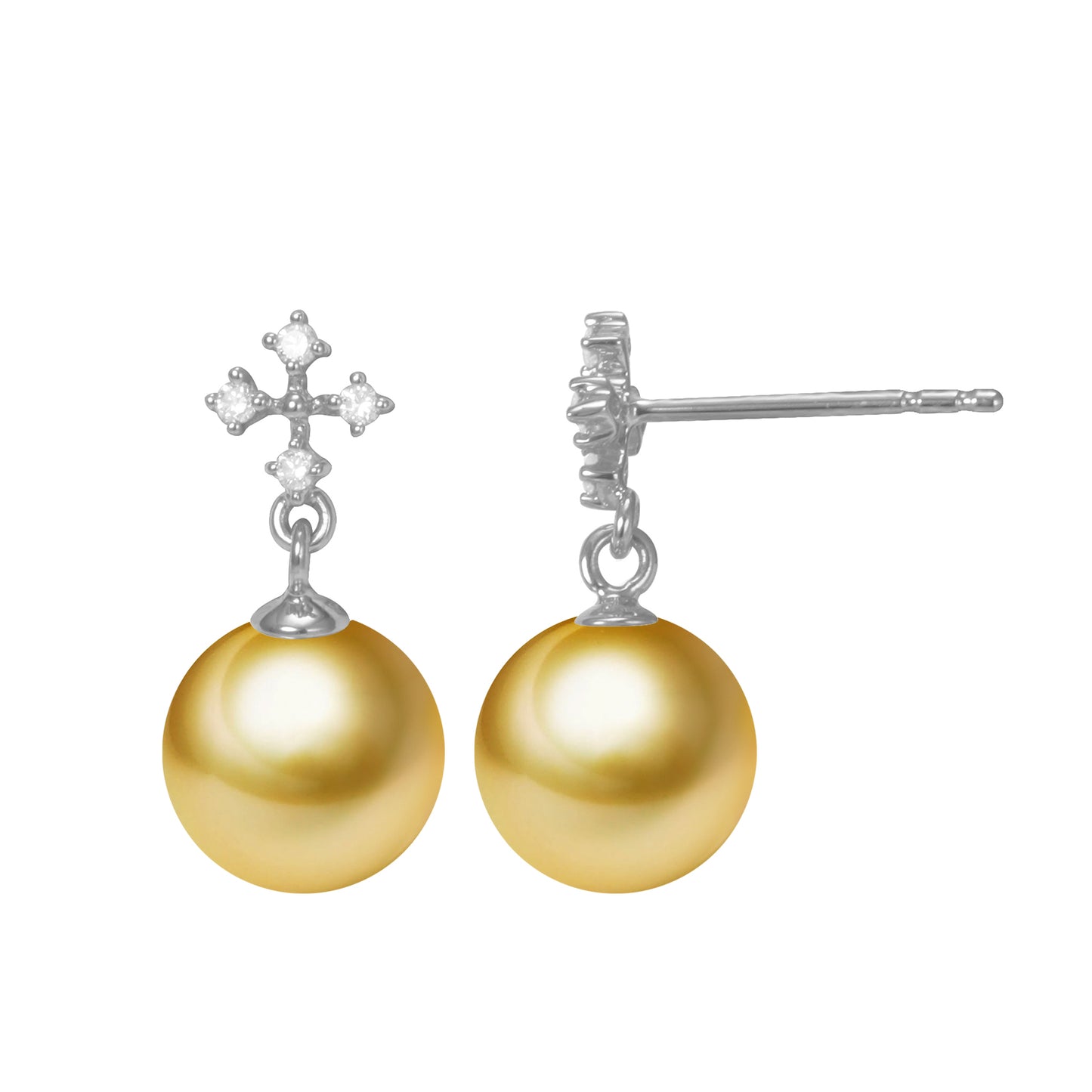 G18k Diamonds Elegant Cross Edison Pearl Studs Earrings