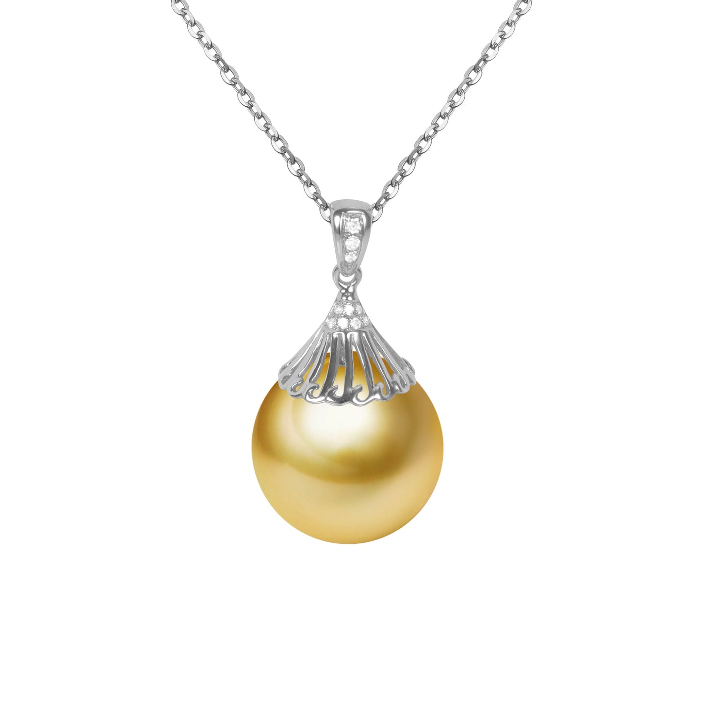 G18K Diamonds Angel Trumpet Pearl Pendant
