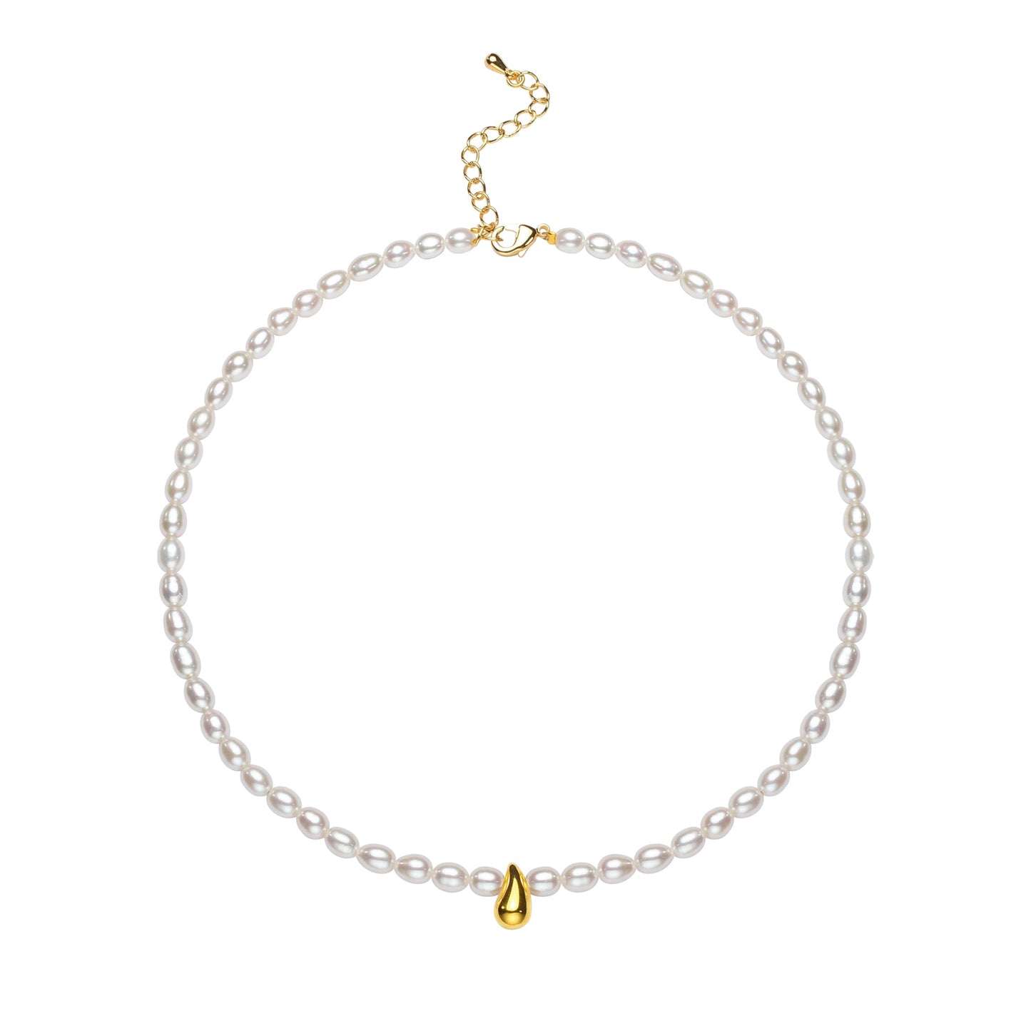 Golden Waterdrop Oval Freshwater Pearl Necklace