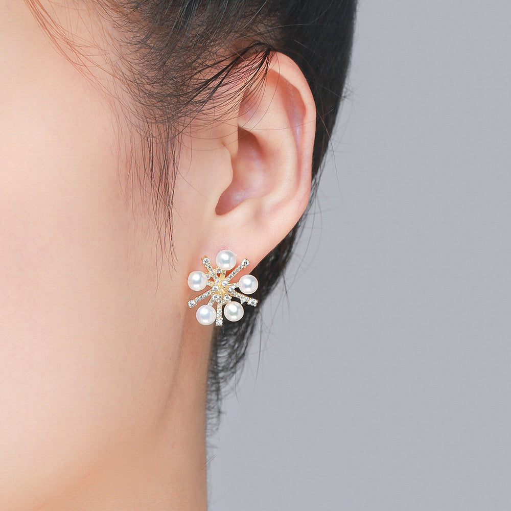 Golden Snowflake Pearl Studs