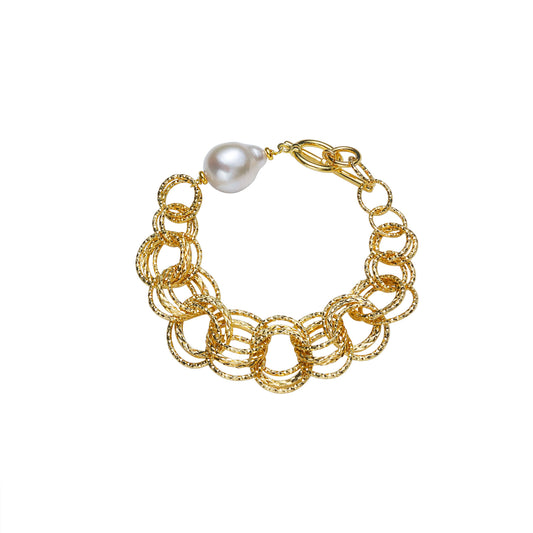 Contemporary Golden Loop Pearl Bracelet