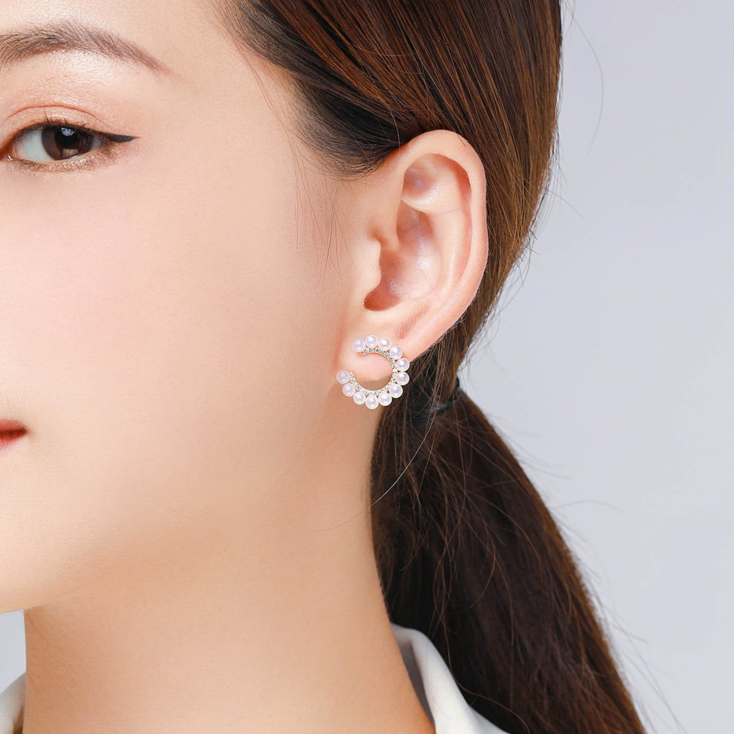 Open Hoop Pearl Earring Studs