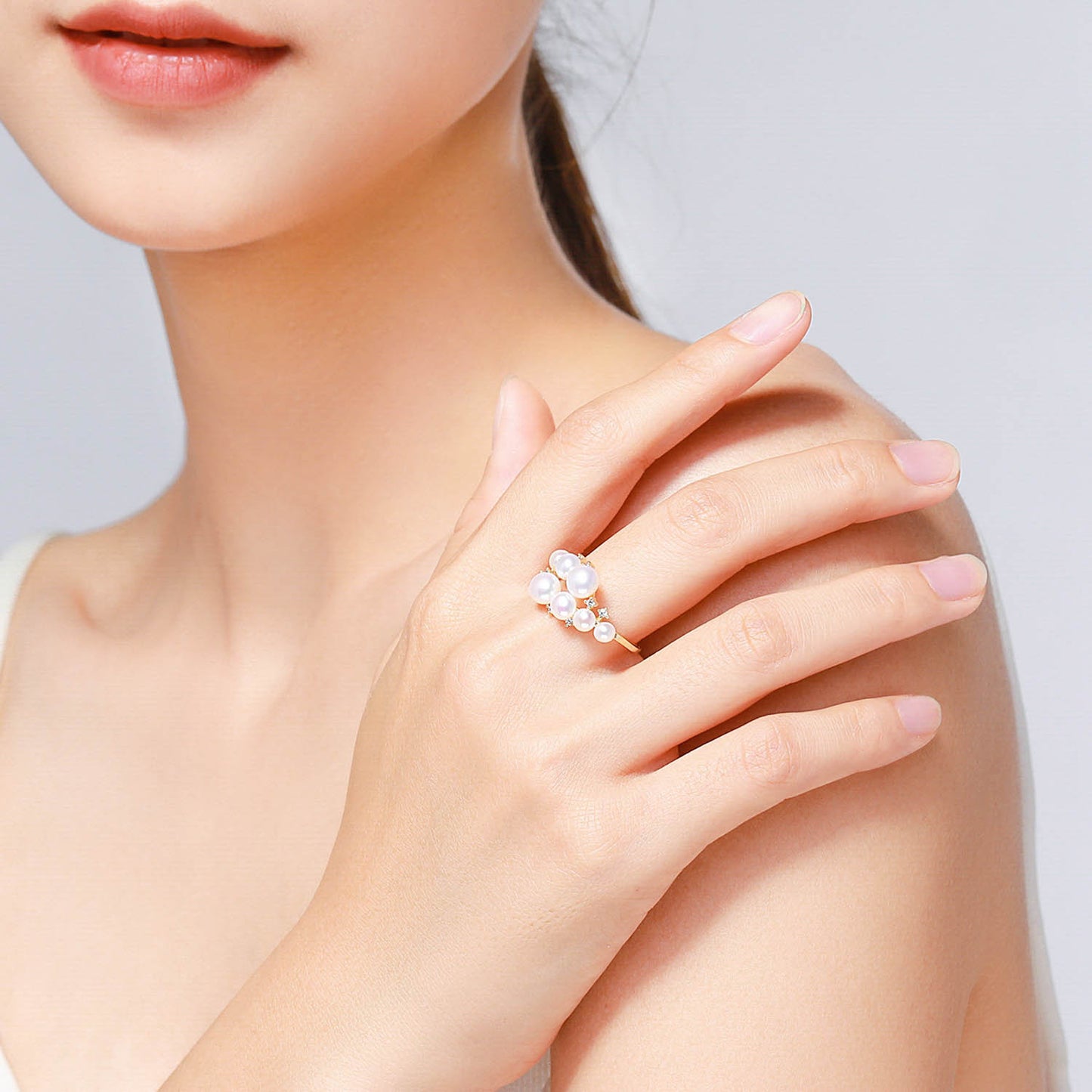 Golden Pearl Clusters Ring