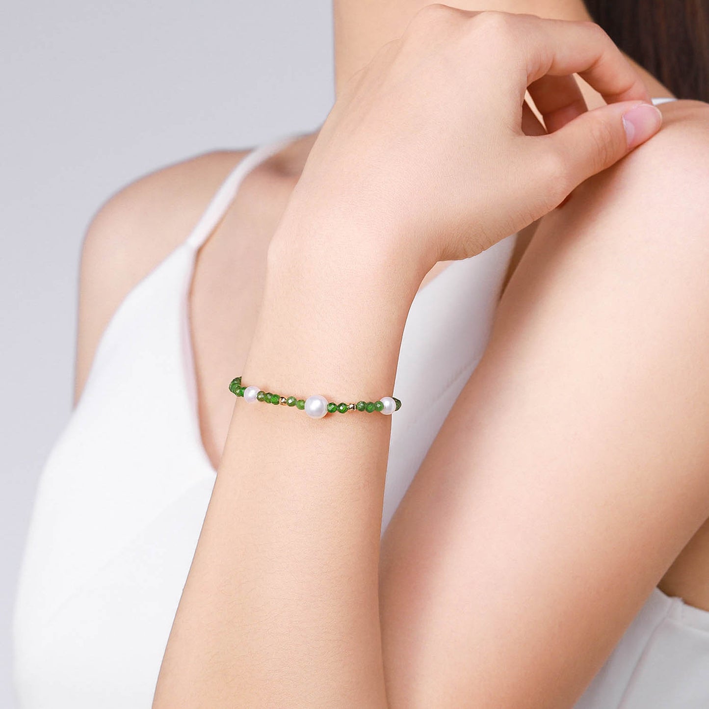 Green Olivine & Pearl Bracelet