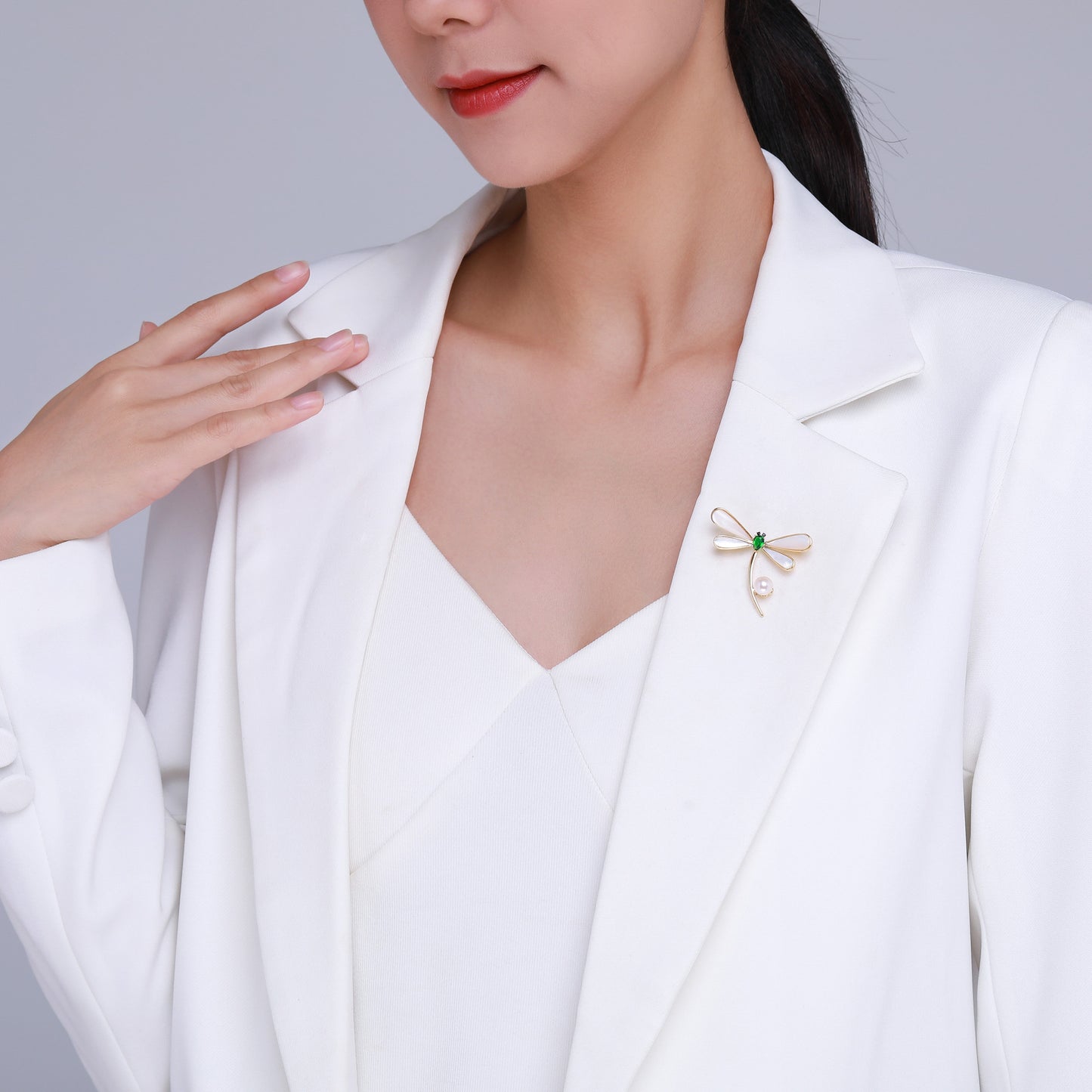 Golden Dragonfly Pearl Brooch