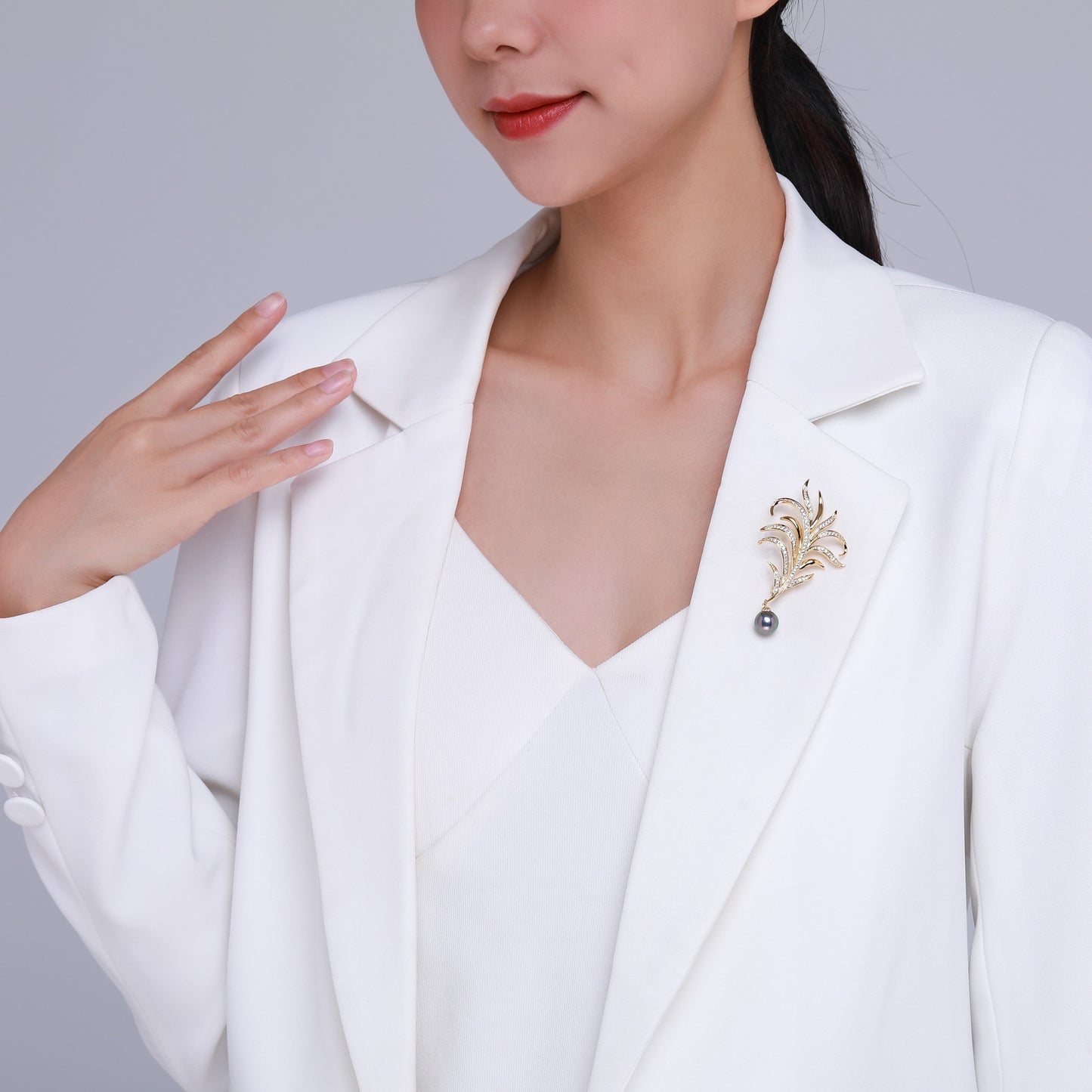 Fern Branch Tahitian / Edison Pearl Brooch