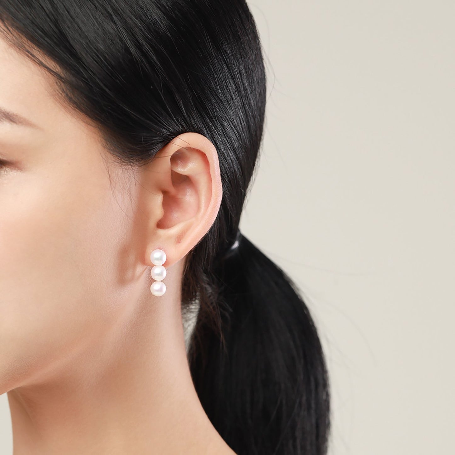 Tri-Pearl Hoops Earrings