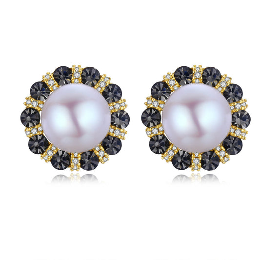 Black and Gold Daisy Pearl Earrings