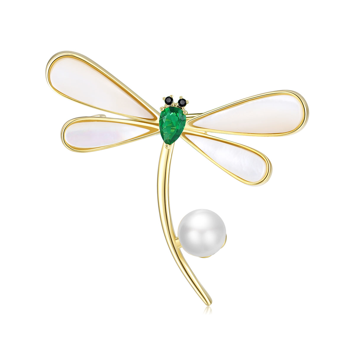 Golden Dragonfly Pearl Brooch