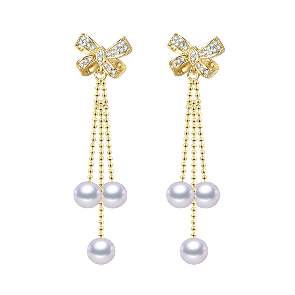 Golden Ribbons Pearl Earrings