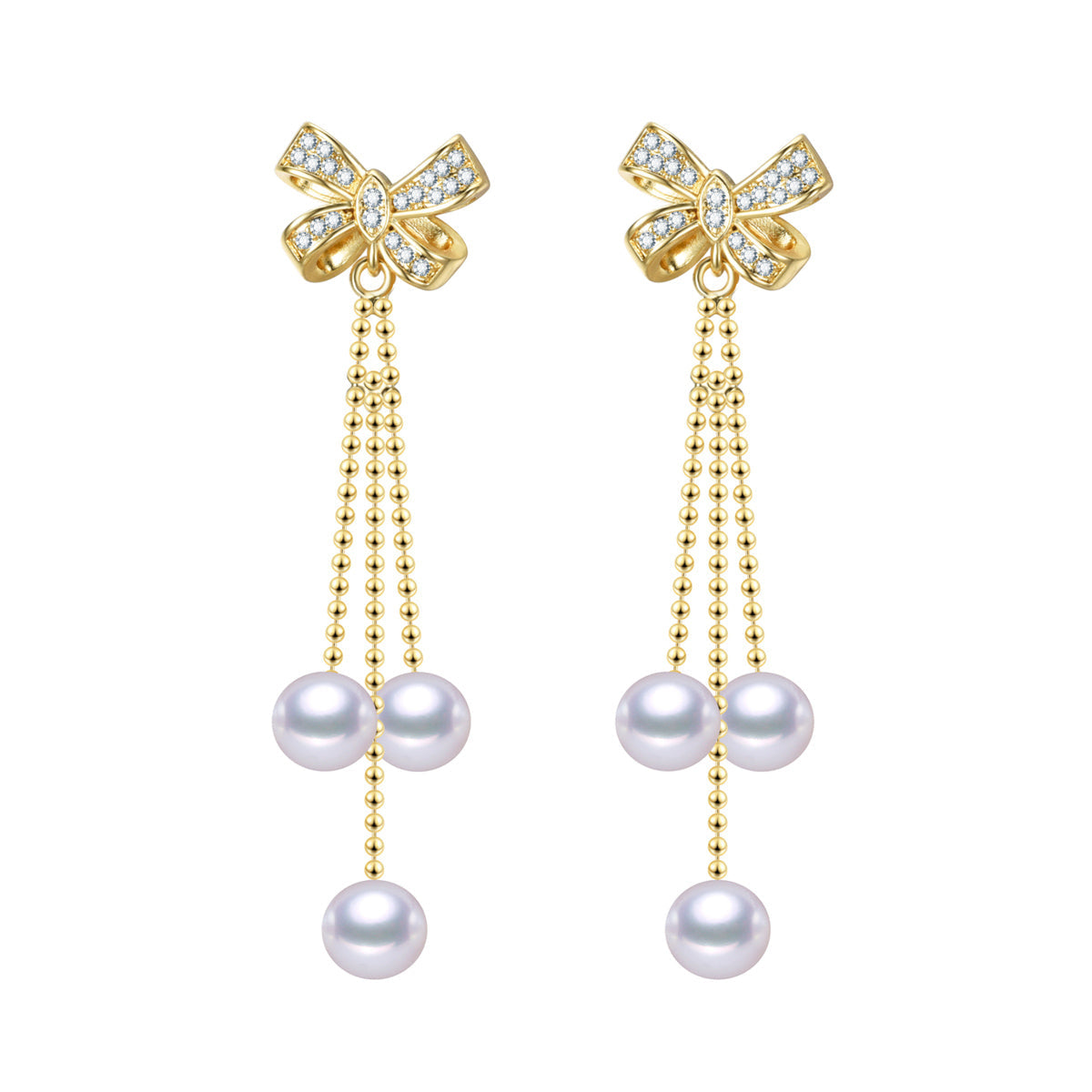 Golden Ribbons Pearl Earrings