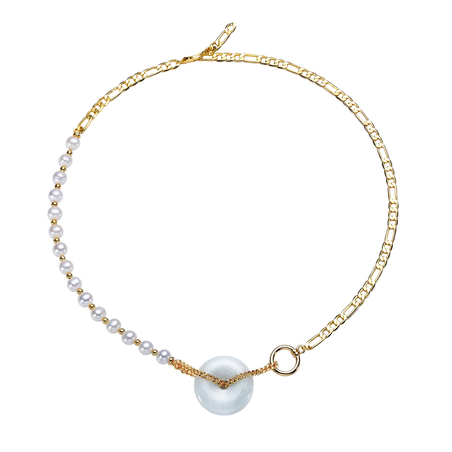 Jade and Pearls Golden Chain Modern Statement Necklace