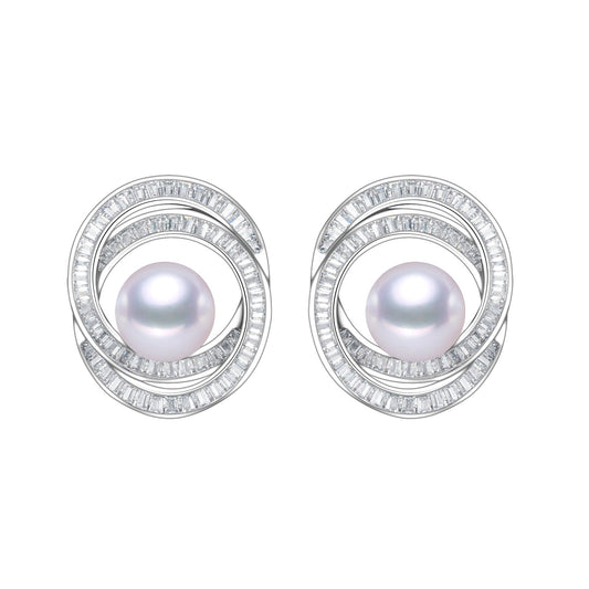 Silver Infinity Love Freshwater Cultured Pearl Studs Earrings