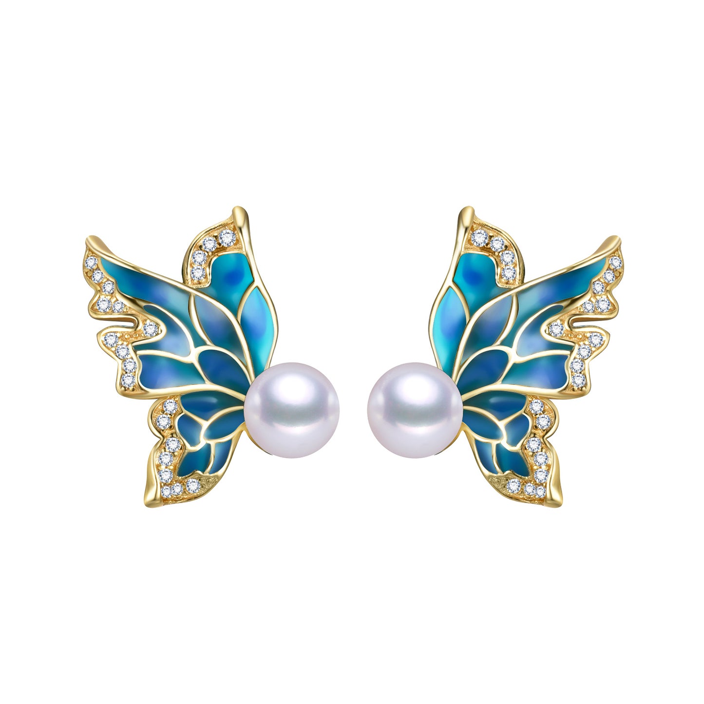 Blue Butterfly Freshwater Pearl Earrings