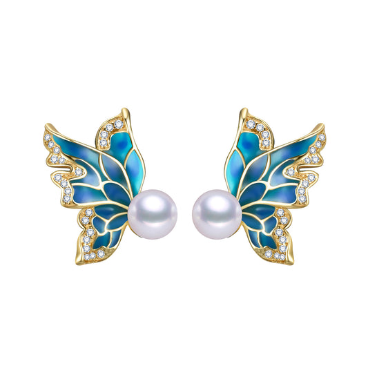 Blue Butterfly Freshwater Pearl Earrings