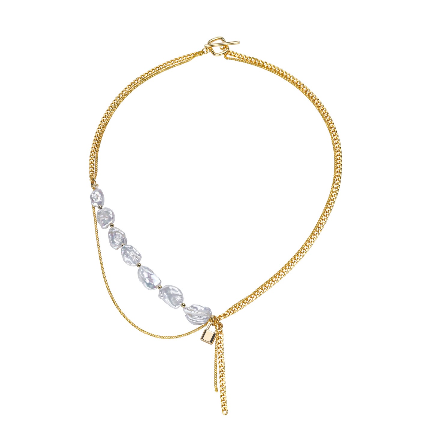 Modern Lock Cultured Freshwater Keshi Pearl & Baroque Pearl Necklace