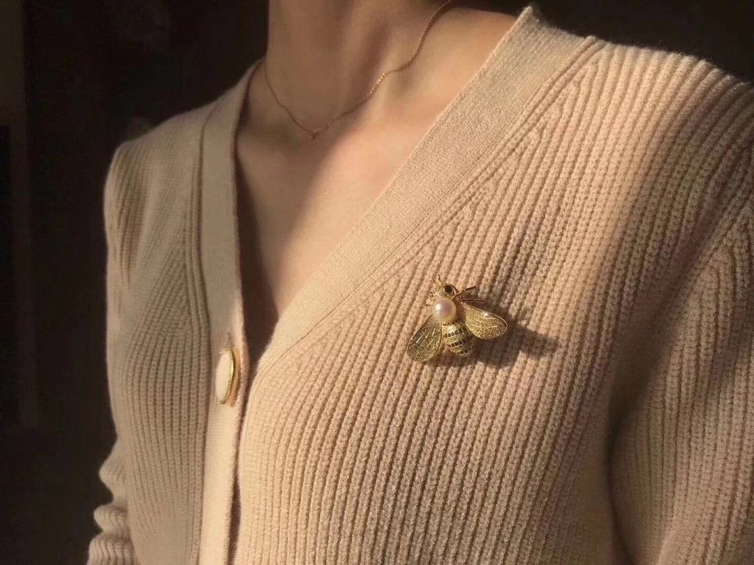 Honey Bee Pearl Brooch