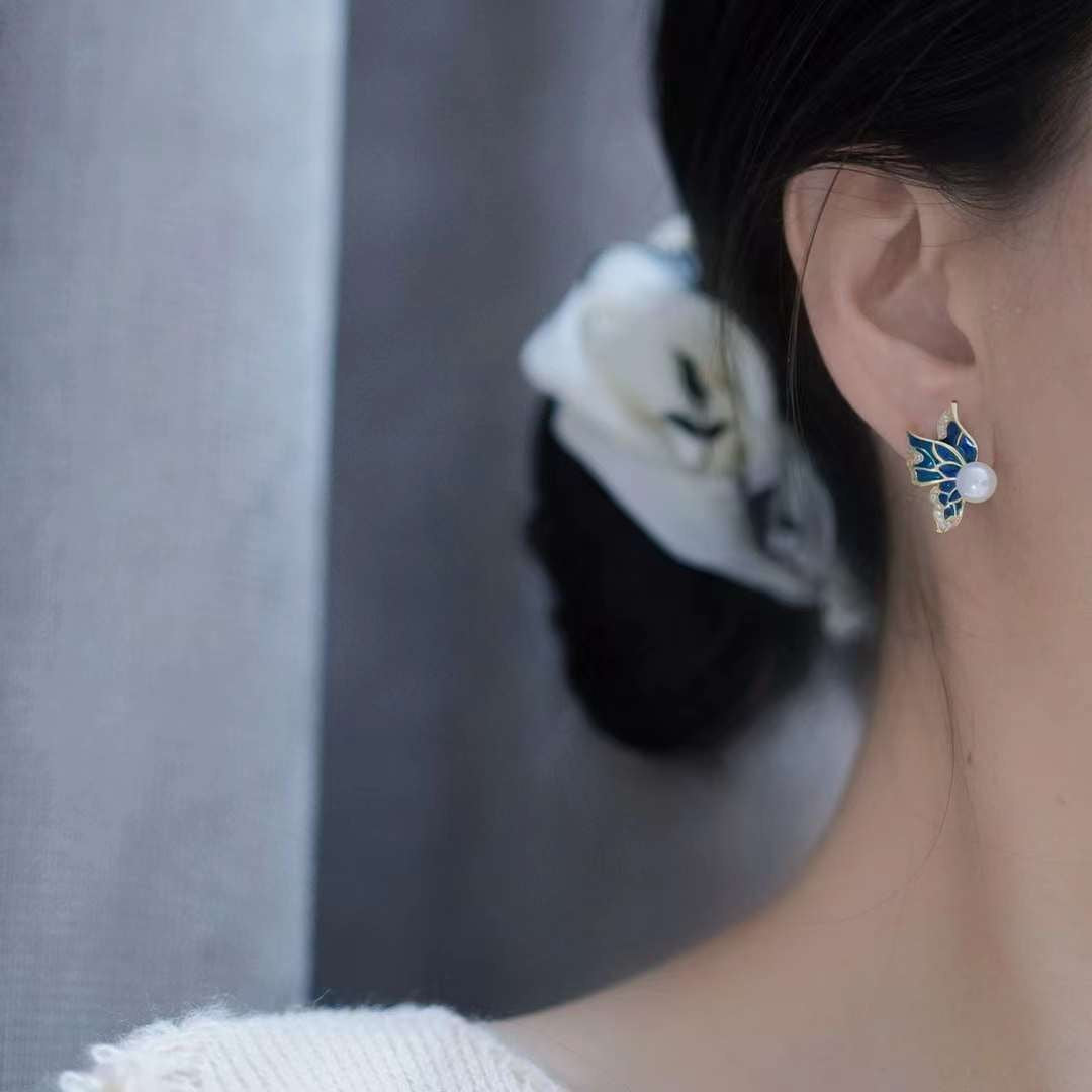 Blue Butterfly Freshwater Pearl Earrings