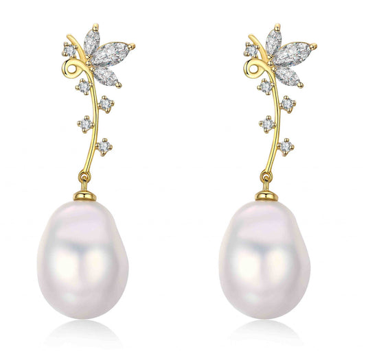 Golden Flower Edison Pearl Earrings - Timeless Pearl