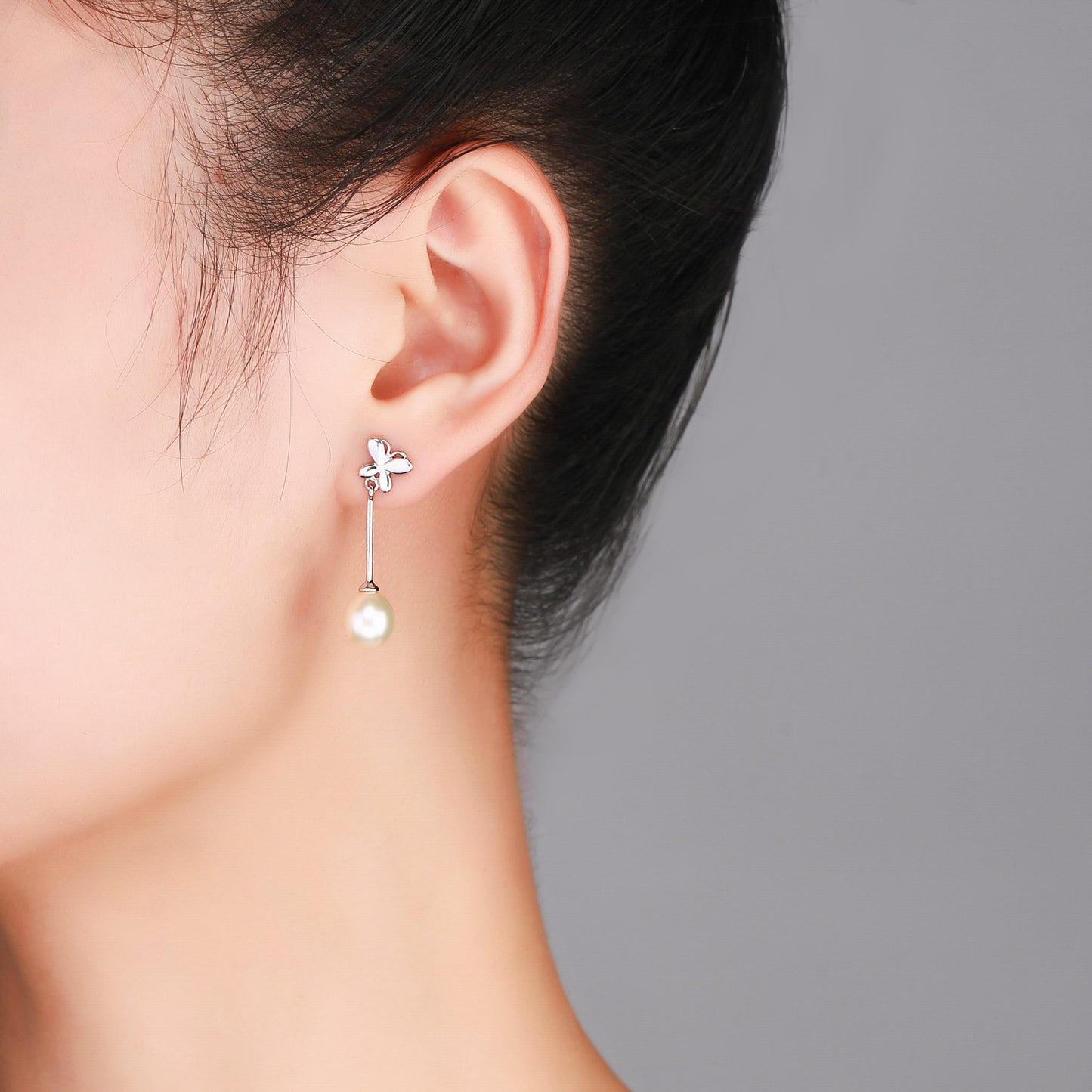 Tiny Butterfly Drop Earrings - Timeless Pearl