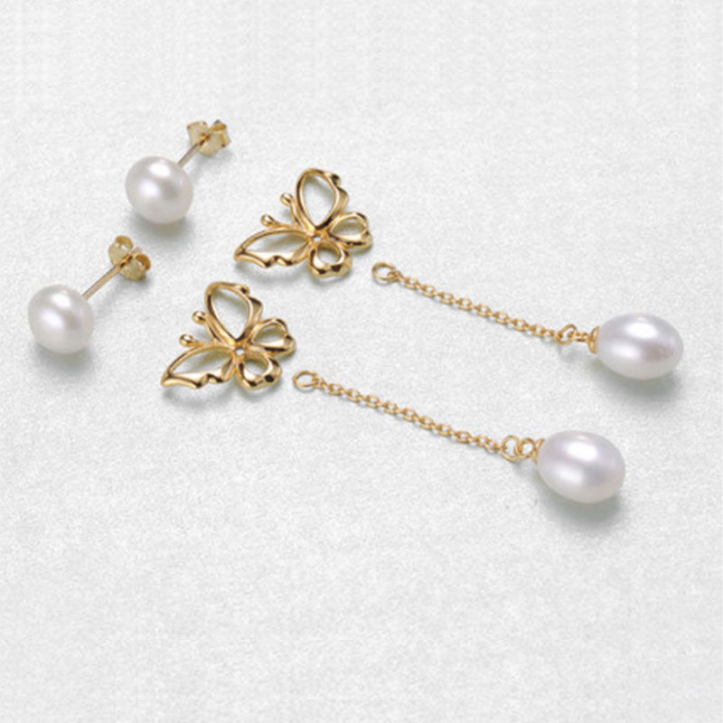 Golden Butterfly Pearl Earrings - Timeless Pearl
