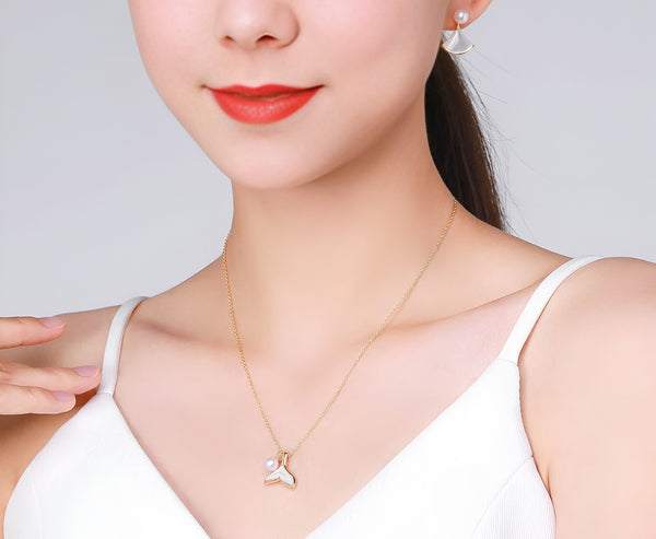 Elegant mother of pearl necklace showcased with refined simplicity by Timeless Pearl.