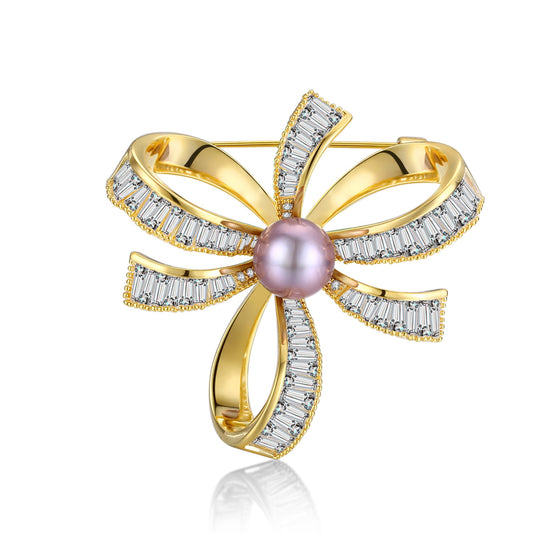 Bold Bow Pearl Brooch