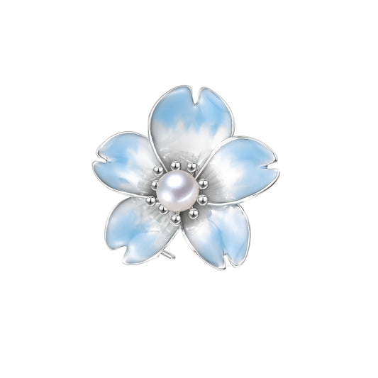 Cherry Blossoms in Azure Freshwater Pearl Brooch