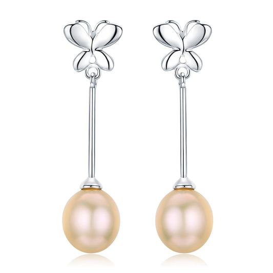 Tiny Butterfly Drop Earrings - Timeless Pearl