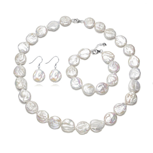Coin Pearls Earrings Bracelet & Necklace Set