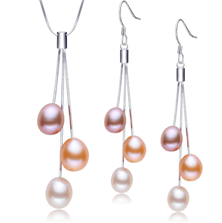 Colorful Drops Pearl Earrings & Necklace Set