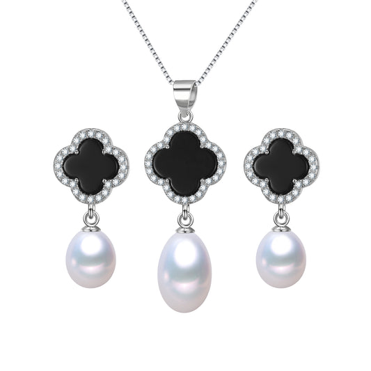 Four-leaf Black Clover Pearl Jewelry Set