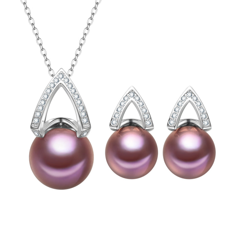 Pyramid Edison Pearl Earrings & Necklace Gift Set