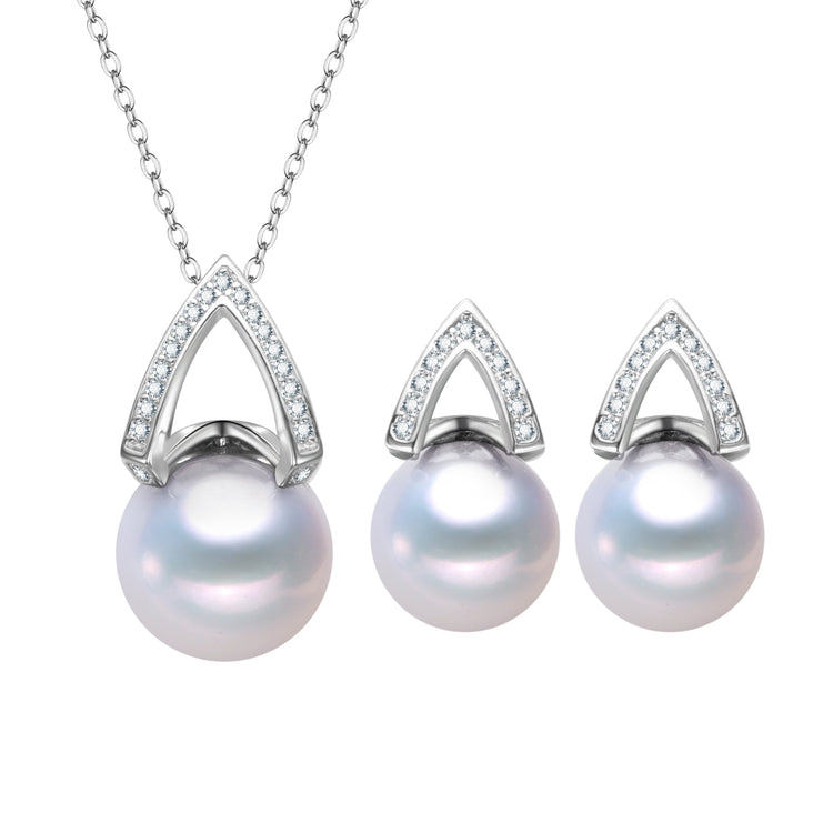 Pyramid Edison Pearl Earrings & Necklace Gift Set