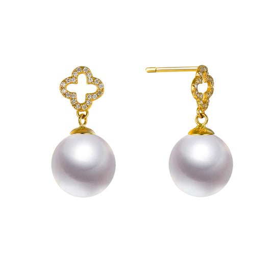 G18k Square Cross Diamonds & Pearl Studs Earrings
