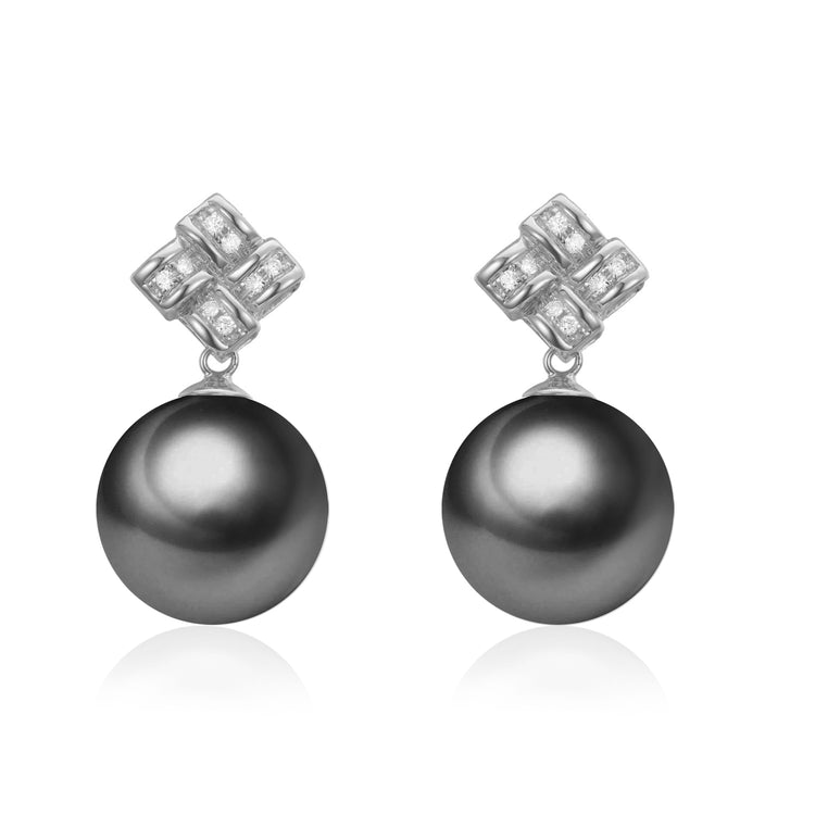 G18k Diamonds Love Knot Pearl Studs Earrings