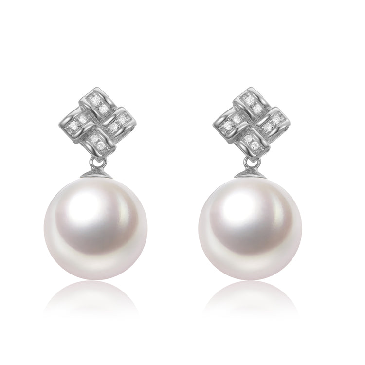 G18k Diamonds Love Knot Pearl Studs Earrings