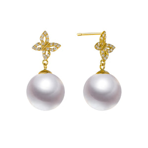 G18k Diamonds Butterfly & Pearl Studs Earrings