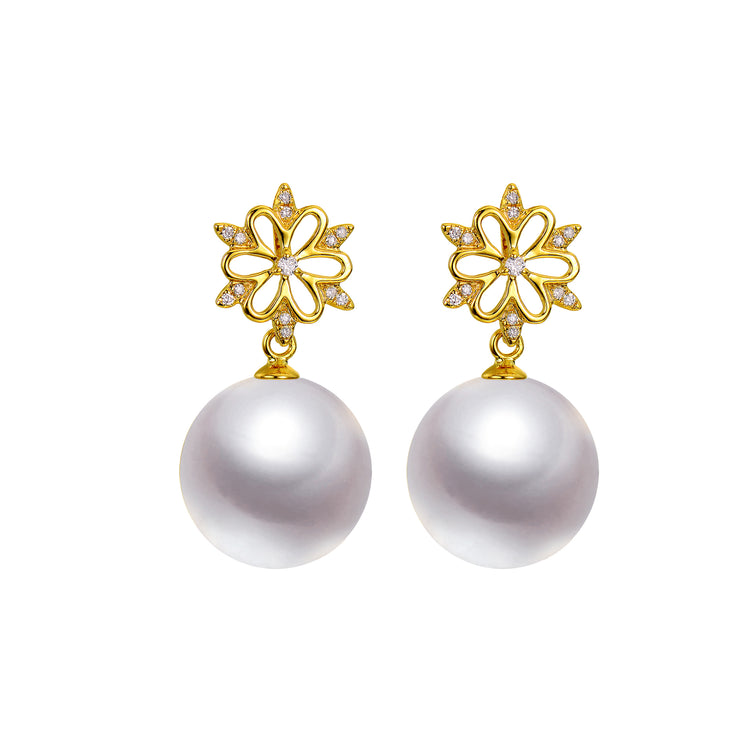 G18k Snowflake Diamonds Pearl Earrings