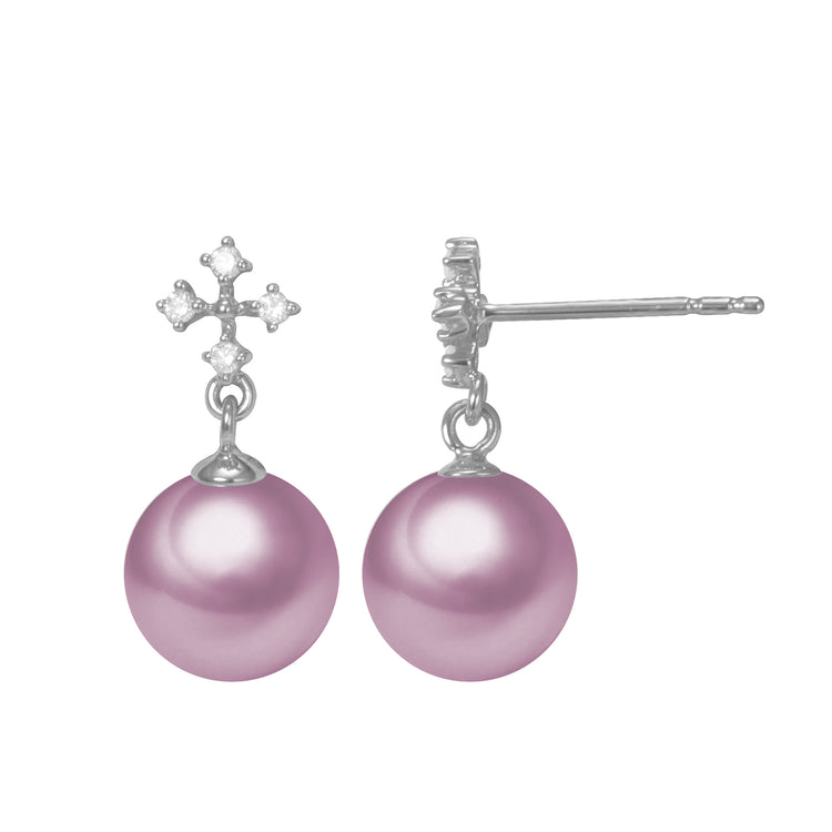 G18k Diamonds Elegant Cross Edison Pearl Studs Earrings