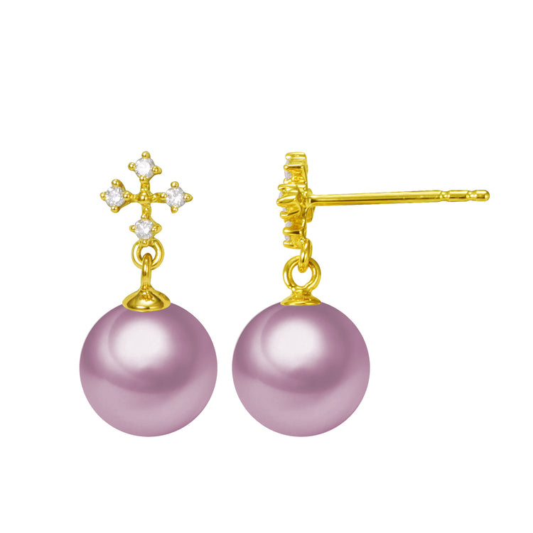 G18k Diamonds Elegant Cross Edison Pearl Studs Earrings