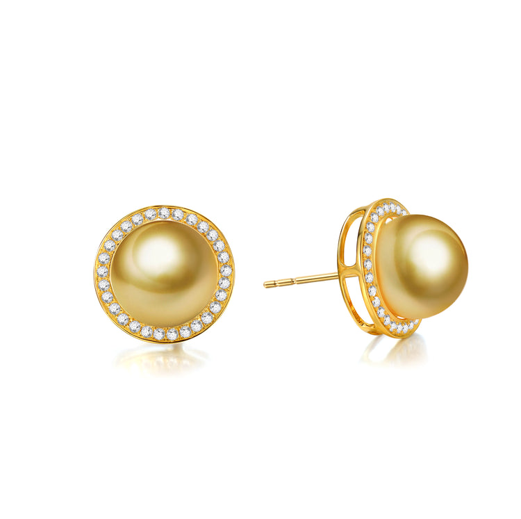 G18k Diamonds Halo Pearl Studs Earrings
