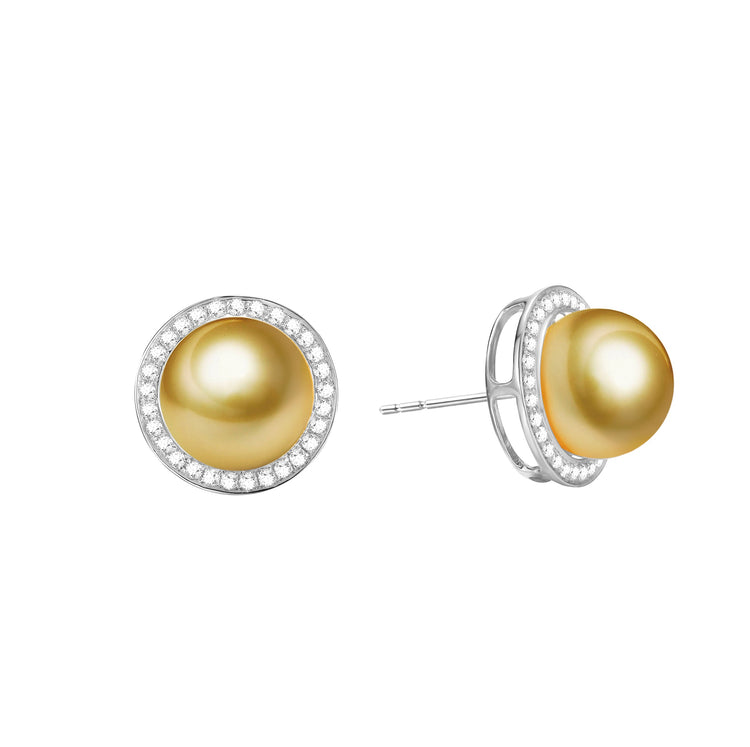 G18k Diamonds Halo Pearl Studs Earrings