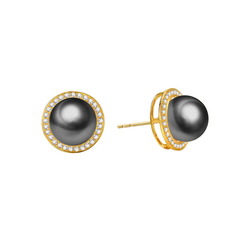 G18k Diamonds Halo Pearl Studs Earrings