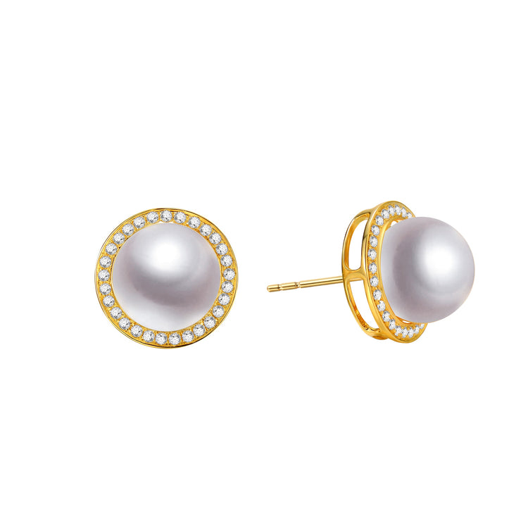 G18k Diamonds Halo Pearl Studs Earrings