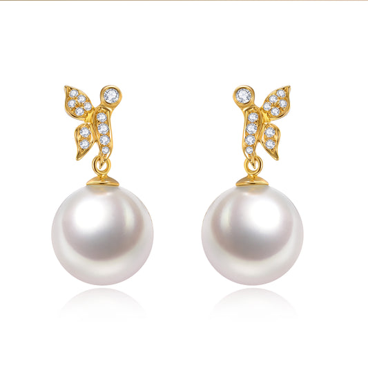 G18k Diamonds Fly Away Edison Pearl Earrings